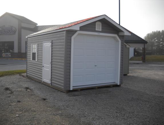 10x16 Vinyl Front Peak w/ 7ft walls & 8'x7 'Garage door 