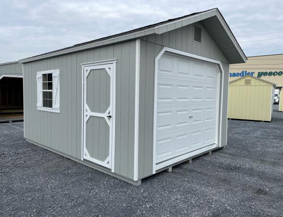 12'x16' 1-Car Peak Garage with workbench from Pine Creek Structures in Harrisburg, PA